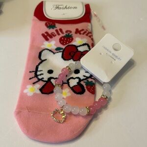 HELLO KITTY SWEET Pink and White Beaded Bracelet with  Kitty Socks